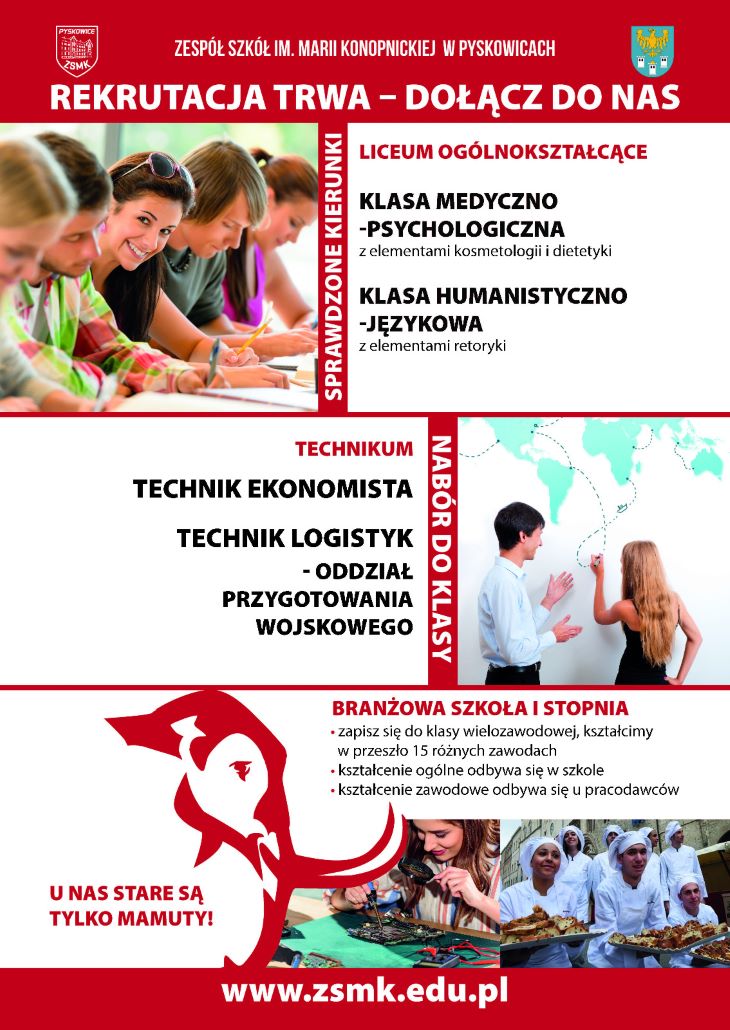 plakat informujący o kierunkach kształcenia przyszłym roku szkolnym